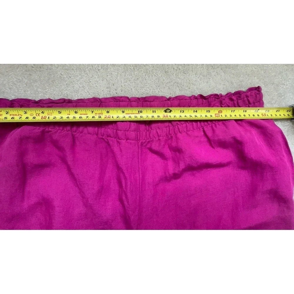 H&M Linen Blend Wide Leg Crop Pull On Pants Size XL  Hot Pink